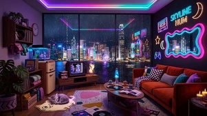 雨夜江景房间