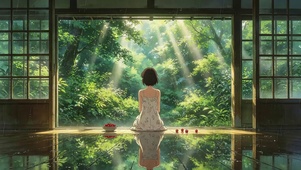 长廊女孩背影