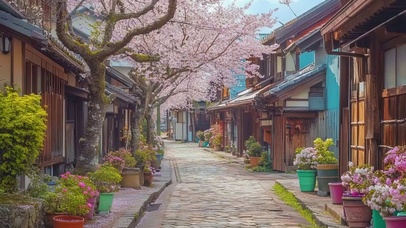 春日静谧无人古城街道
