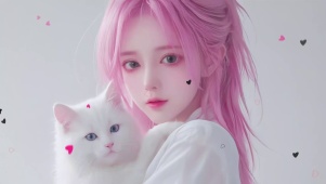 清纯可爱粉色长发美女