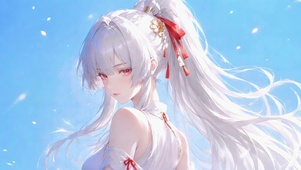 晴空下白发红瞳美少女绯雪