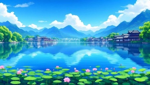 清新山水荷花
