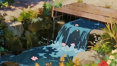 雨天护眼绿景树木带鱼屏