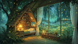 夜晚温馨小屋