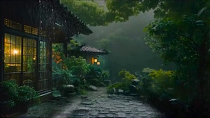 雨天山间古屋