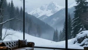 房间窗外雪山带鱼屏