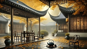 秋雨庭院