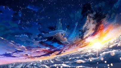 日落星空流星少女