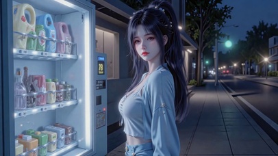 夜晚自动贩卖机旁美少女