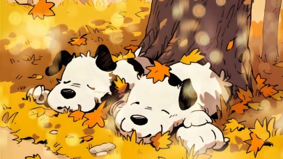 枫树下的小狗狗