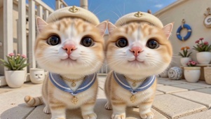 贝雷帽的水手小橘猫