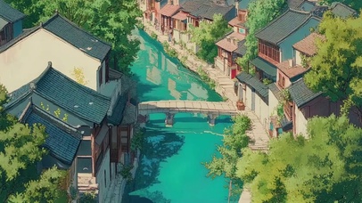 古城水乡两岸夏日建筑