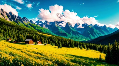 绿色护眼青翠山林小木屋