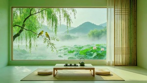 低饱和绿I治愈新中式窗景