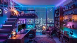 雨夜电脑房间
