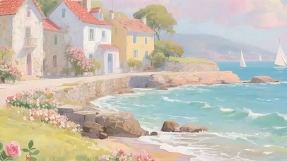 海景樱花树木宽屏