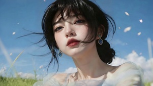 蓝天下的清新美少女