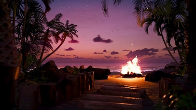 傍晚篝火海滩