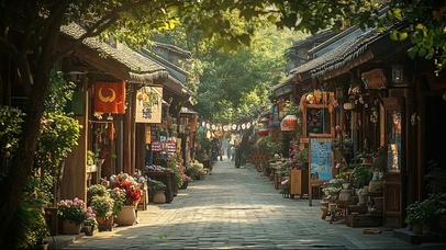 清新夏日午后静谧街景