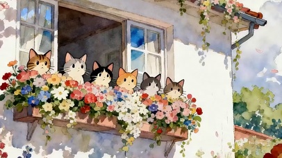 樱花树木下猫咪带鱼屏