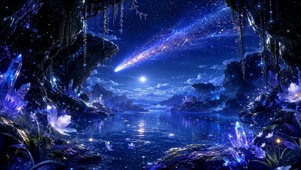 梦幻星空蓝水晶河畔夜景