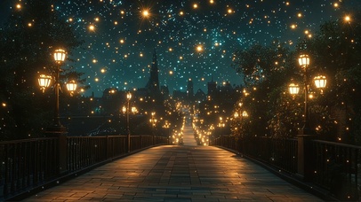 夜幕星空静谧城市天桥