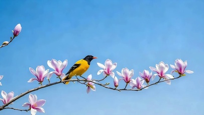 玉兰栖黄鹂