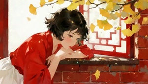 秋季枫叶树女孩