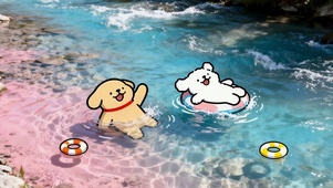溪水玩耍的狗狗