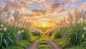 夕阳芦苇小径