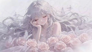柔和风唯美花中少女