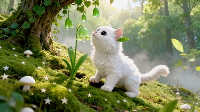 治愈小清新白猫咪绿色护眼郊外