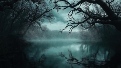 静谧迷雾暗黑森林湖泊