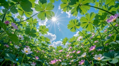 晴空下的清新治愈花海