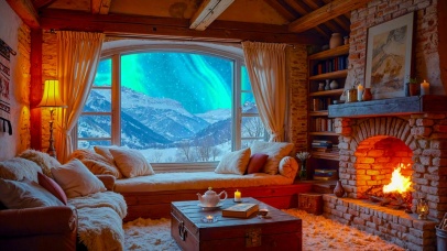 雪天别墅温暖房间