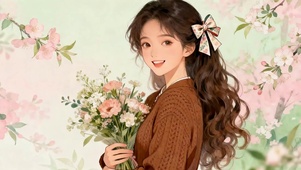 手拿鲜花的女孩