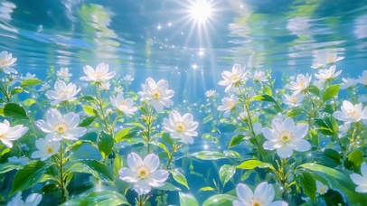 水底阳光里的白色小花