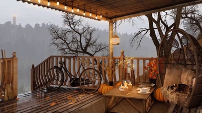 舒适雨天咖啡小木屋