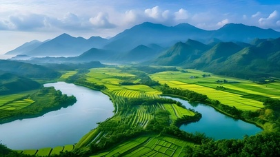 绿色护眼山水田园