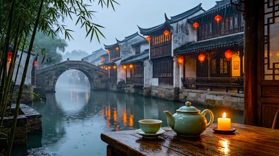 江南小镇雨景