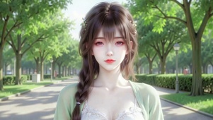 清新林荫道二次元美少女