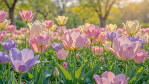 暖阳下的郁金香花田