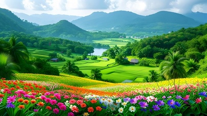 清新唯美治愈山丘鲜花