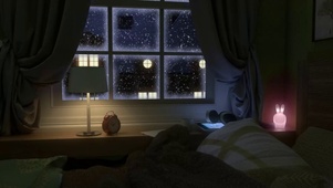 舒适的冬季卧室 窗外的暴风雪声