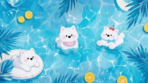 夏日泳池嬉戏小狗