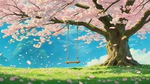樱花树下秋千