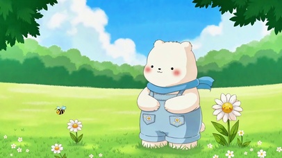 春日草地上的小白熊