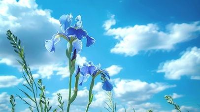 蓝天下的鸢尾花