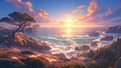 落日悬崖海岛海岸