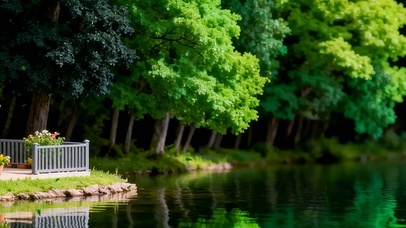 安逸生活房子绿树景色带鱼屏